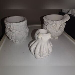 Lot Of Plaster Figures For DIY Painting Octopus, Gnome & Owl Set